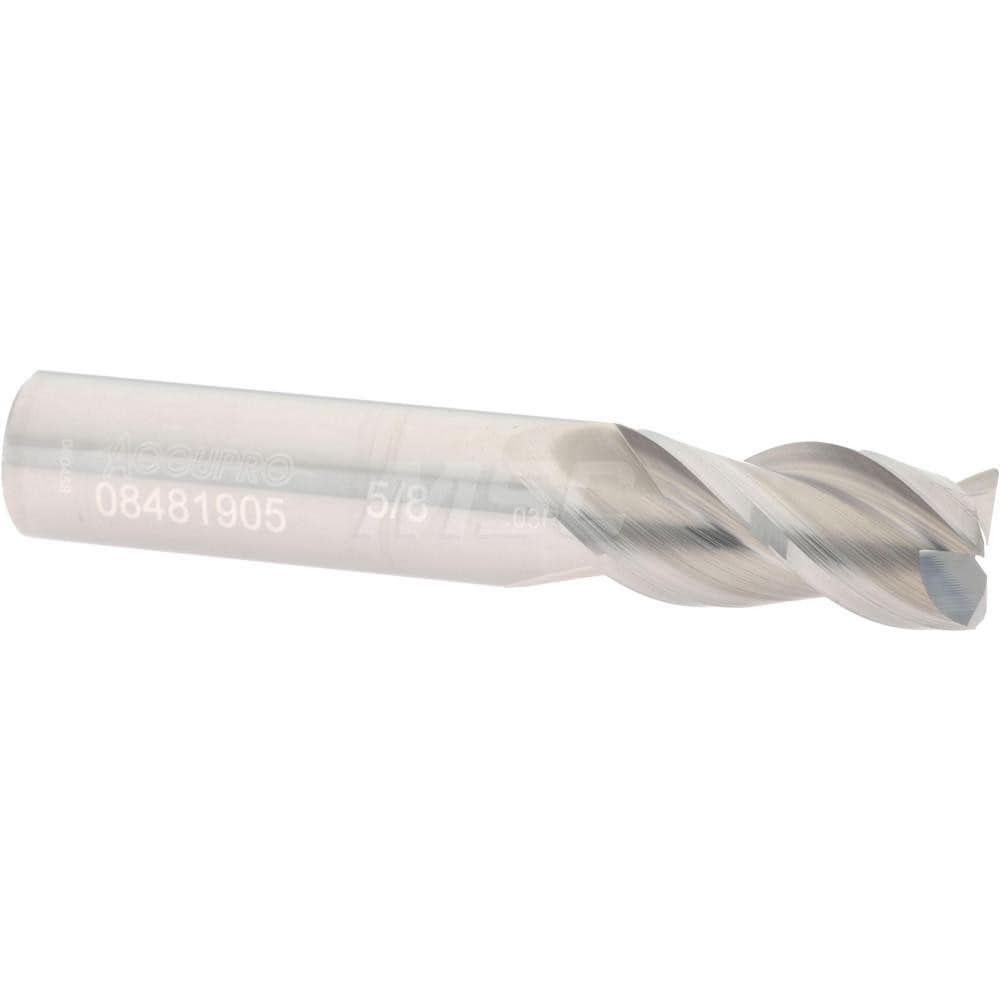 Corner Radius End Mill: 5/8" Dia, 1-1/4" LOC, 0.03" Radius, 3 Flutes, Solid Carbide