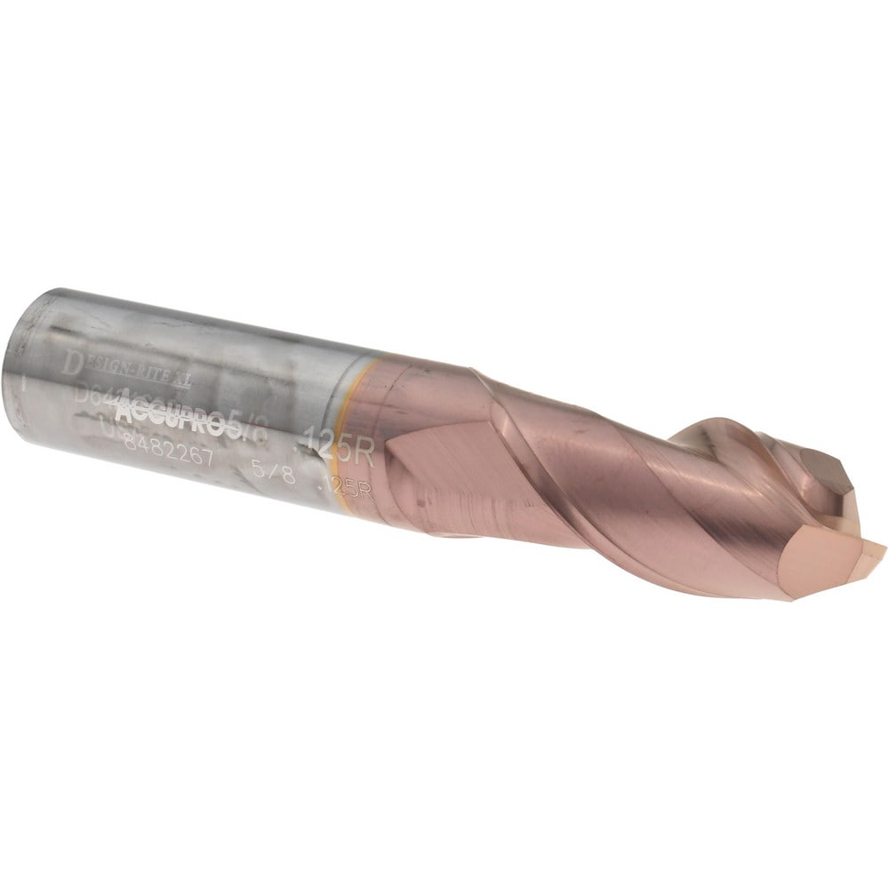 Corner Radius End Mill: 5/8" Dia, 1-1/4" LOC, 0.1250" Radius, 2 Flute, Solid Carbide