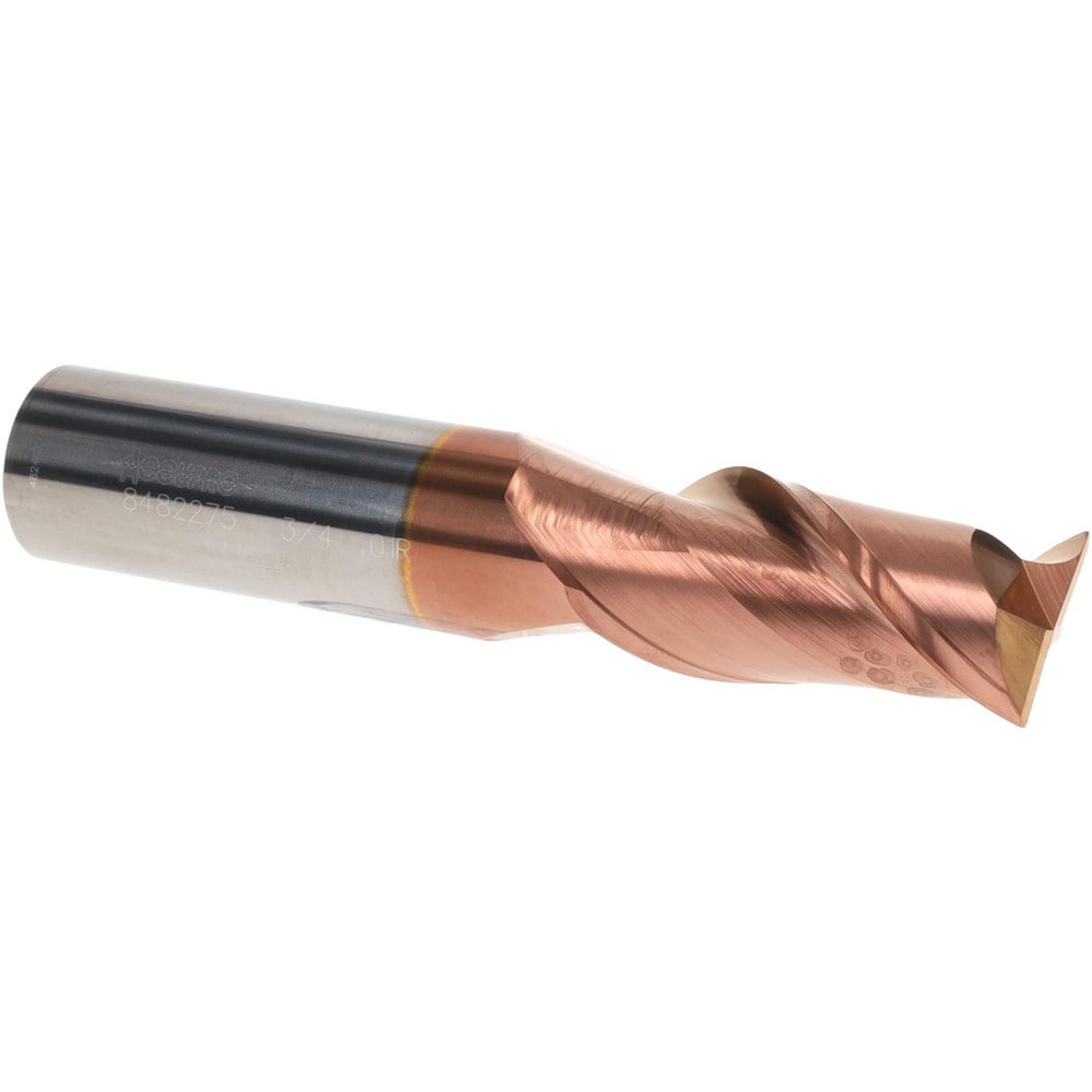 Corner Radius End Mill: 3/4" Dia, 1-1/2" LOC, 0.01" Radius, 2 Flutes, Solid Carbide