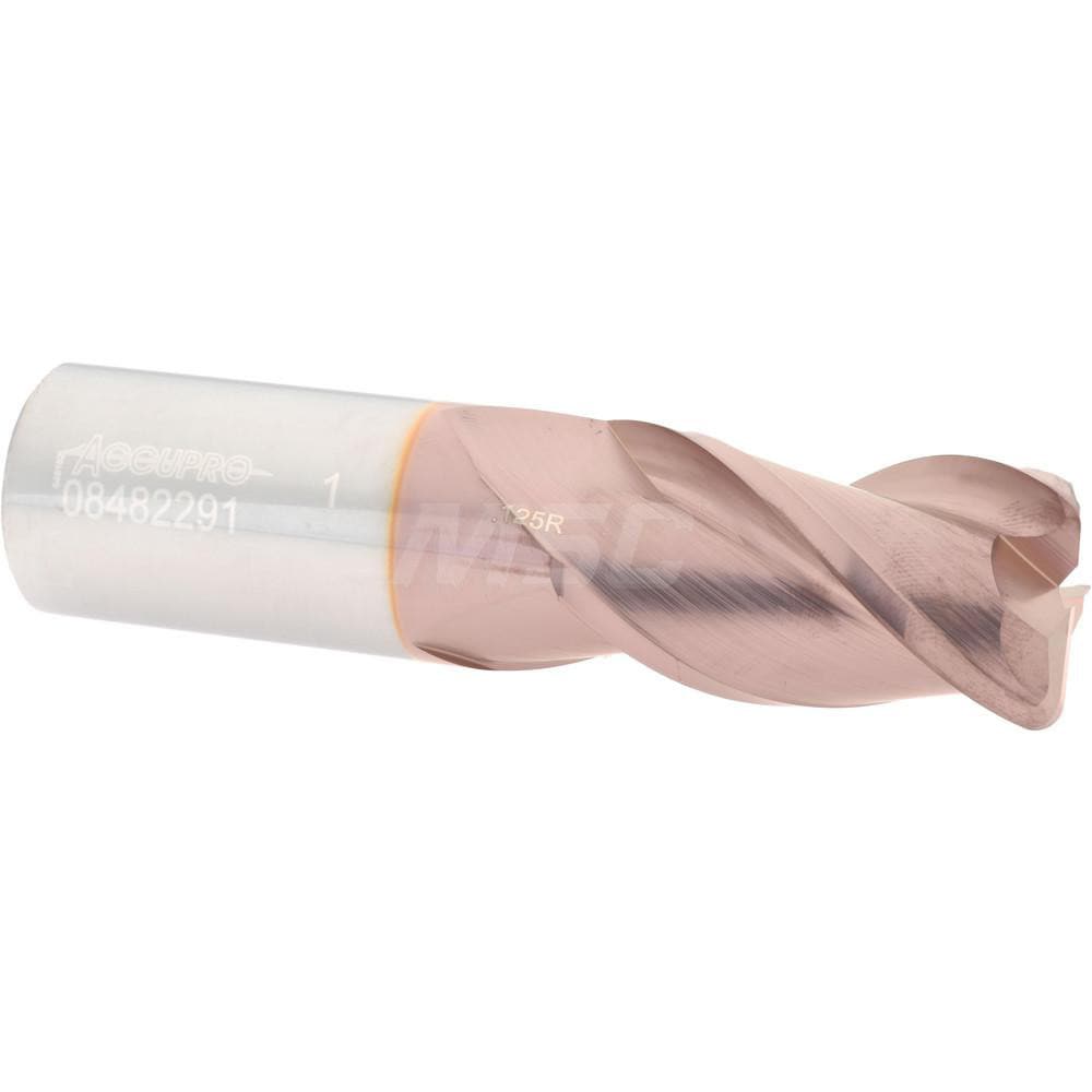 Corner Radius End Mill: 1" Dia, 1-3/4" LOC, 1/8" Radius, 3 Flutes, Solid Carbide
