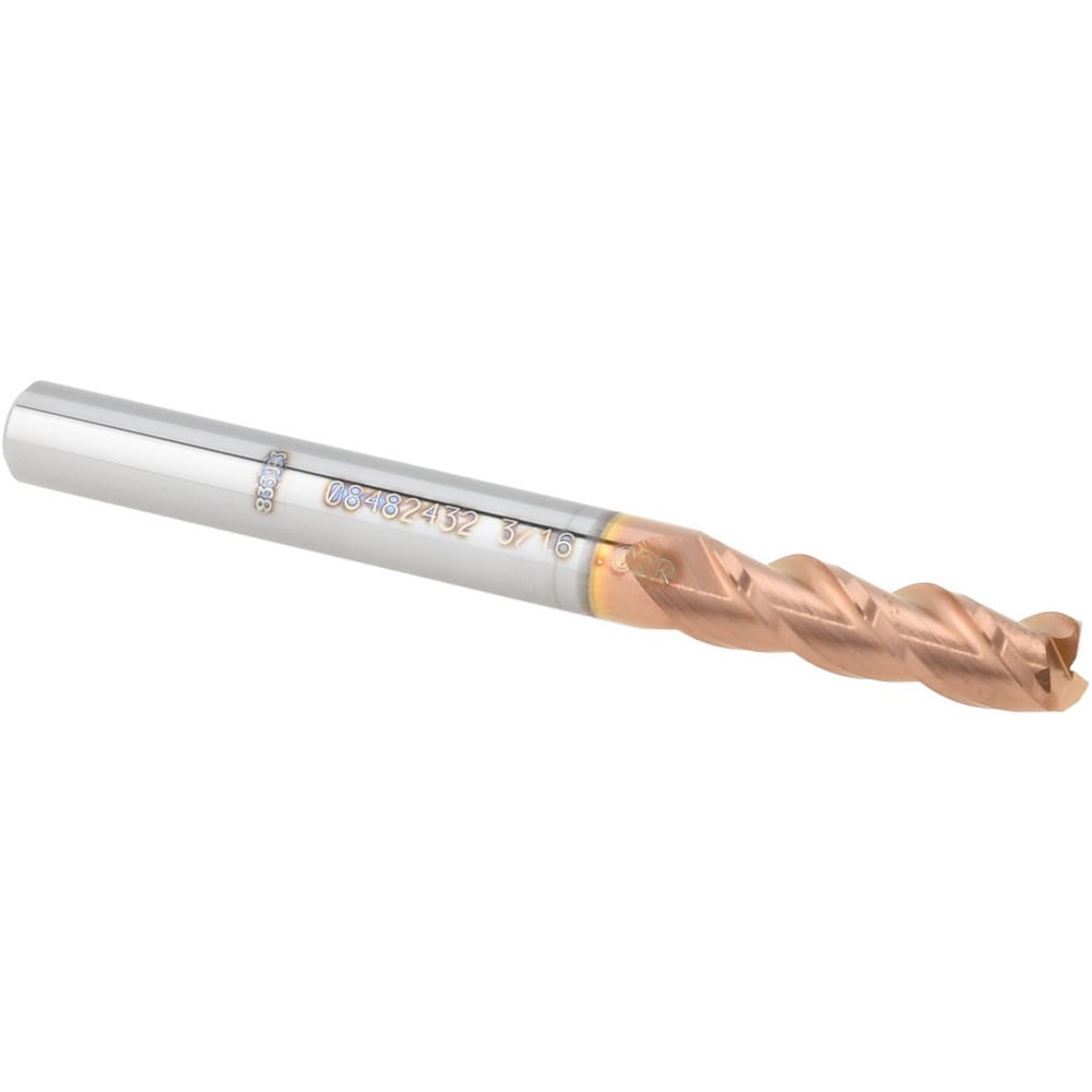 Corner Radius End Mill: 3/16" Dia, 5/8" LOC, 0.0200" Radius, 3 Flute, Solid Carbide