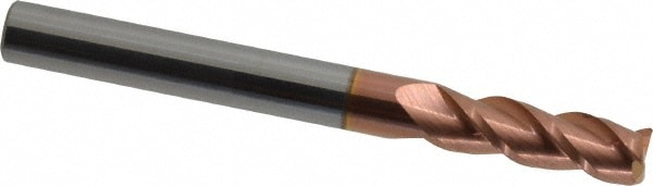 Corner Radius End Mill: 1/4" Dia, 3/4" LOC, 0.02" Radius, 3 Flutes, Solid Carbide