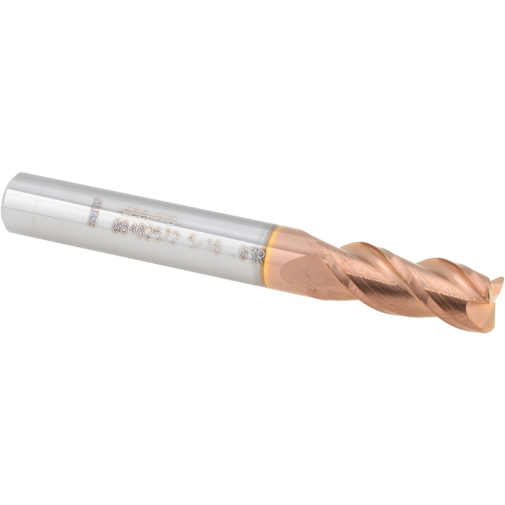 Corner Radius End Mill: 5/16" Dia, 3/4" LOC, 0.0300" Radius, 3 Flute, Solid Carbide