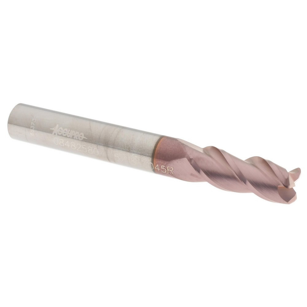 Corner Radius End Mill: 5/16" Dia, 3/4" LOC, 0.045" Radius, 3 Flutes, Solid Carbide