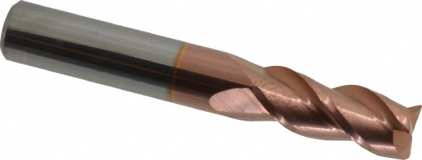 Corner Radius End Mill: 3/8" Dia, 7/8" LOC, 0.015" Radius, 3 Flutes, Solid Carbide