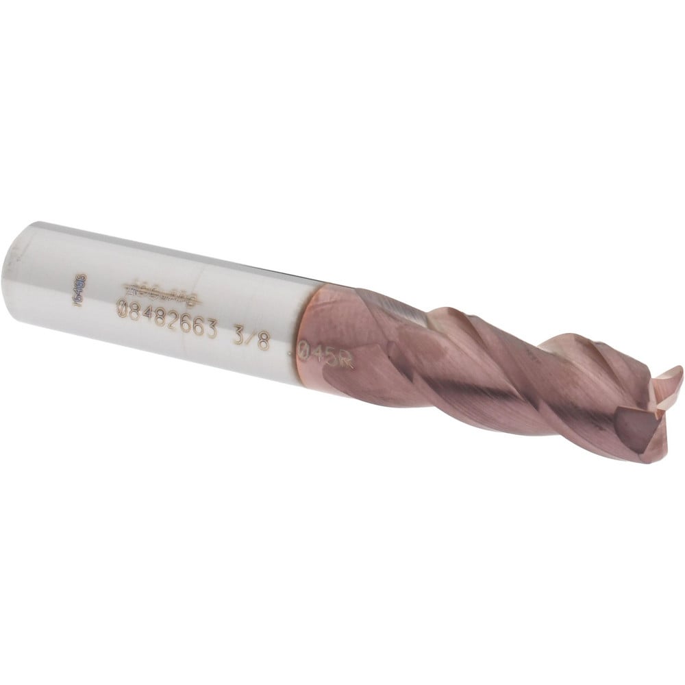 Corner Radius End Mill: 3/8" Dia, 7/8" LOC, 0.045" Radius, 3 Flutes, Solid Carbide