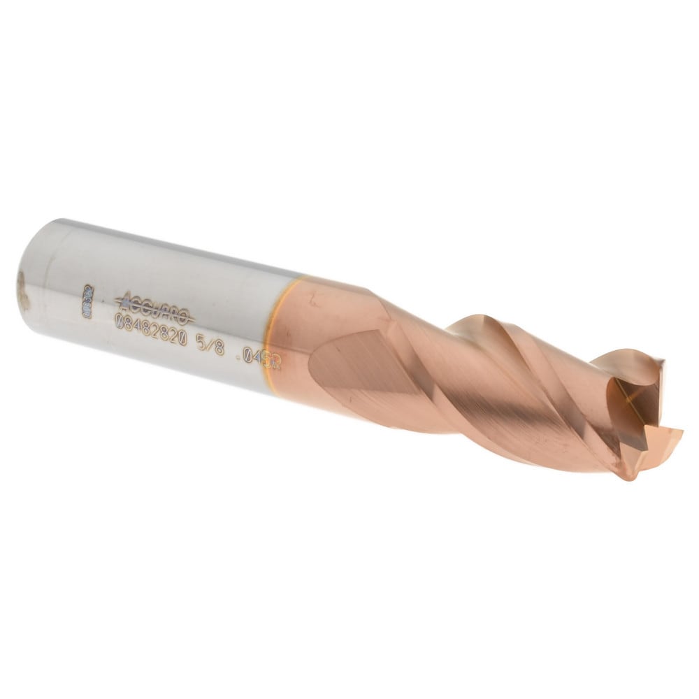 Corner Radius End Mill: 5/8" Dia, 1-1/4" LOC, 0.045" Radius, 3 Flutes, Solid Carbide