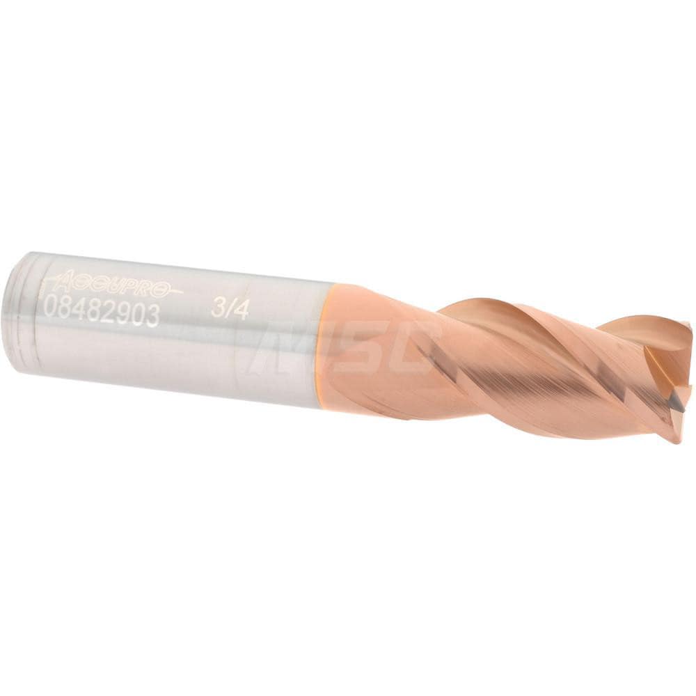 Corner Radius End Mill: 3/4" Dia, 1-1/2" LOC, 0.045" Radius, 3 Flutes, Solid Carbide