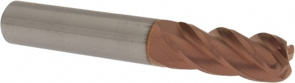Corner Radius End Mill: 3/8" Dia, 7/8" LOC, 0.09" Radius, 4 Flutes, Solid Carbide