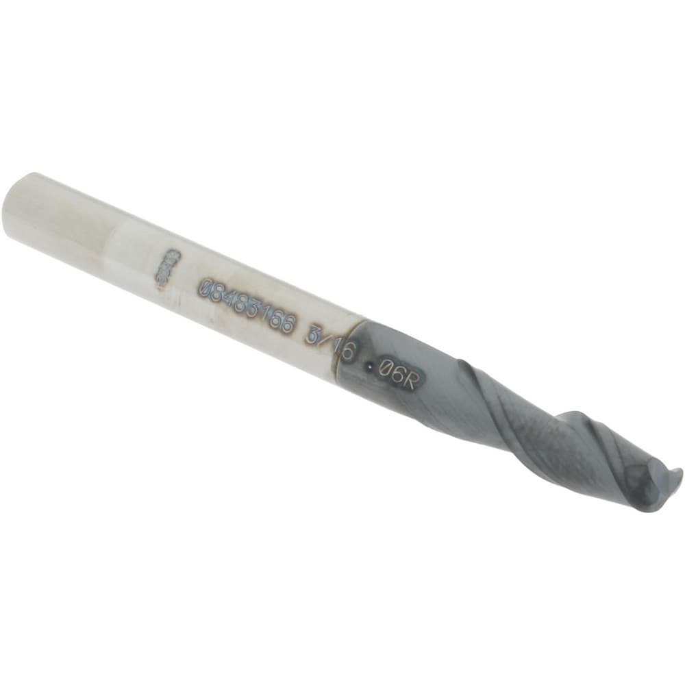 Corner Radius End Mill: 3/16" Dia, 5/8" LOC, 0.06" Radius, 2 Flutes, Solid Carbide