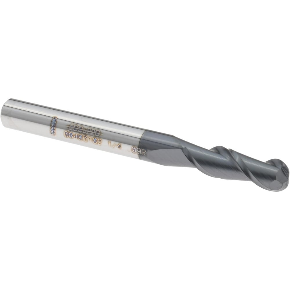 Corner Radius End Mill: 1/4" Dia, 3/4" LOC, 0.0900" Radius, 2 Flute, Solid Carbide