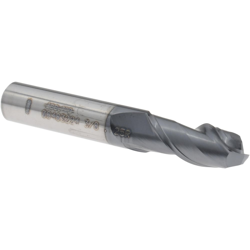 Corner Radius End Mill: 3/8" Dia, 7/8" LOC, 0.1250" Radius, 2 Flute, Solid Carbide