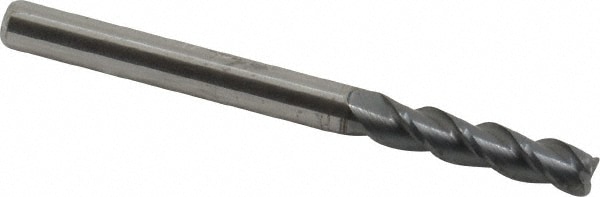 Corner Radius End Mill: 1/8" Dia, 1/2" LOC, 0.02" Radius, 3 Flutes, Solid Carbide