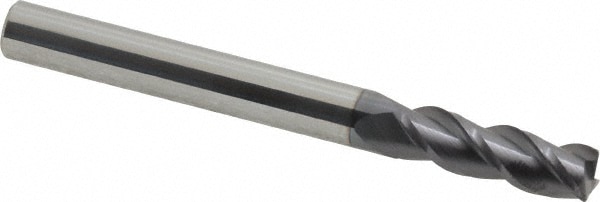 Corner Radius End Mill: 1/4" Dia, 3/4" LOC, 0.02" Radius, 3 Flutes, Solid Carbide