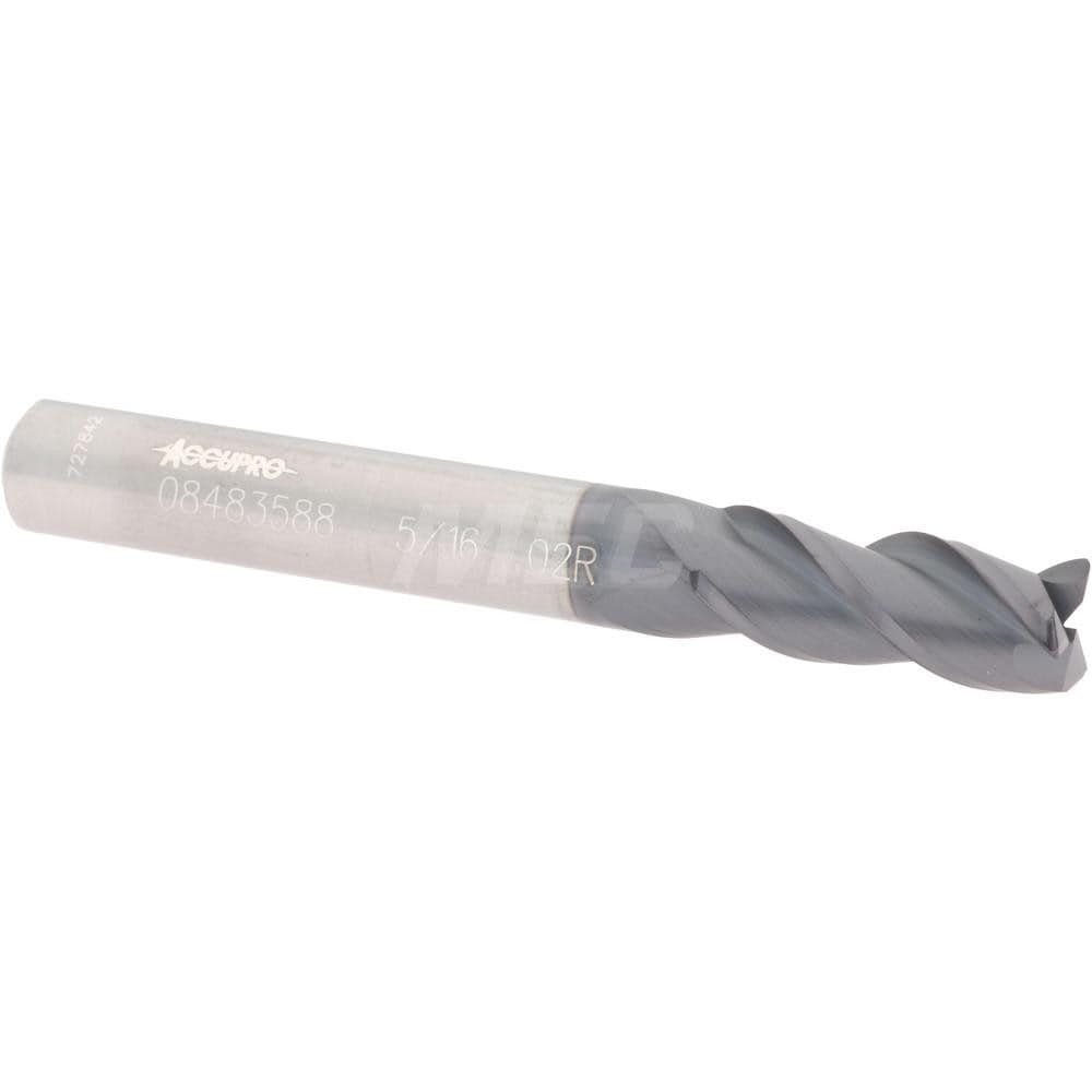 Accupro 12181999 Corner Radius End Mill: 5/16" Dia, 3/4" LOC, 0.02" Radius, 3 Flutes, Solid Carbide 