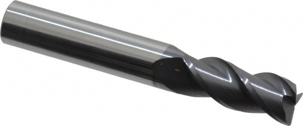 Corner Radius End Mill: 3/8" Dia, 7/8" LOC, 0.02" Radius, 3 Flutes, Solid Carbide