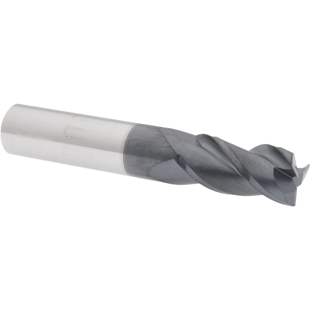 Corner Radius End Mill: 1/2" Dia, 1" LOC, 0.015" Radius, 3 Flutes, Solid Carbide