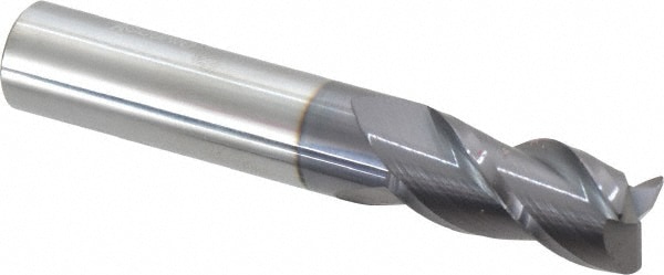 Corner Radius End Mill: 1/2" Dia, 1" LOC, 0.03" Radius, 3 Flutes, Solid Carbide