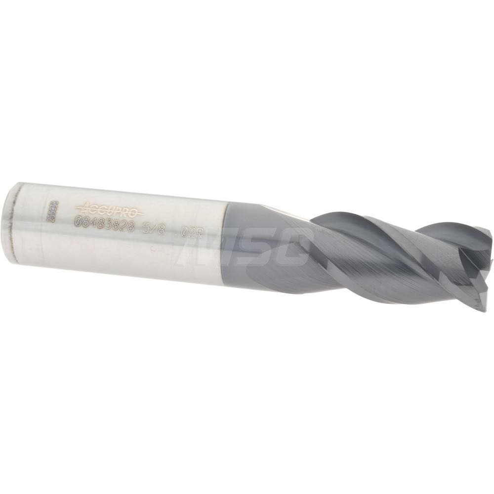 Accupro 12182113 Corner Radius End Mill: 5/8" Dia, 1-1/4" LOC, 0.02" Radius, 3 Flutes, Solid Carbide 