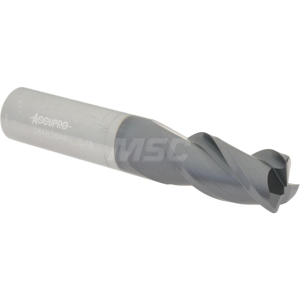 Accupro 12182115 Corner Radius End Mill: 5/8" Dia, 1-1/4" LOC, 0.045" Radius, 3 Flutes, Solid Carbide 