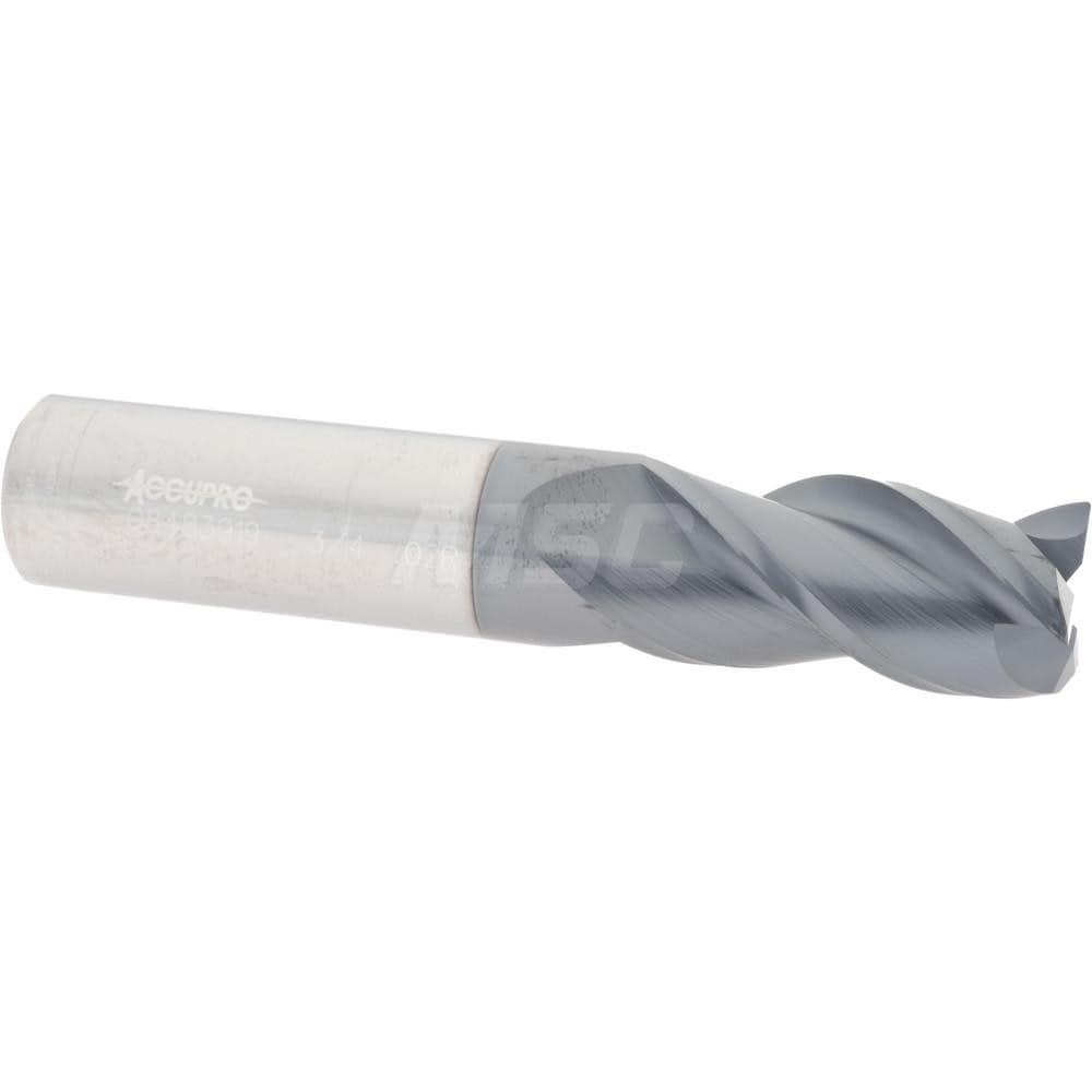 Corner Radius End Mill: 3/4" Dia, 1-1/2" LOC, 0.02" Radius, 3 Flutes, Solid Carbide