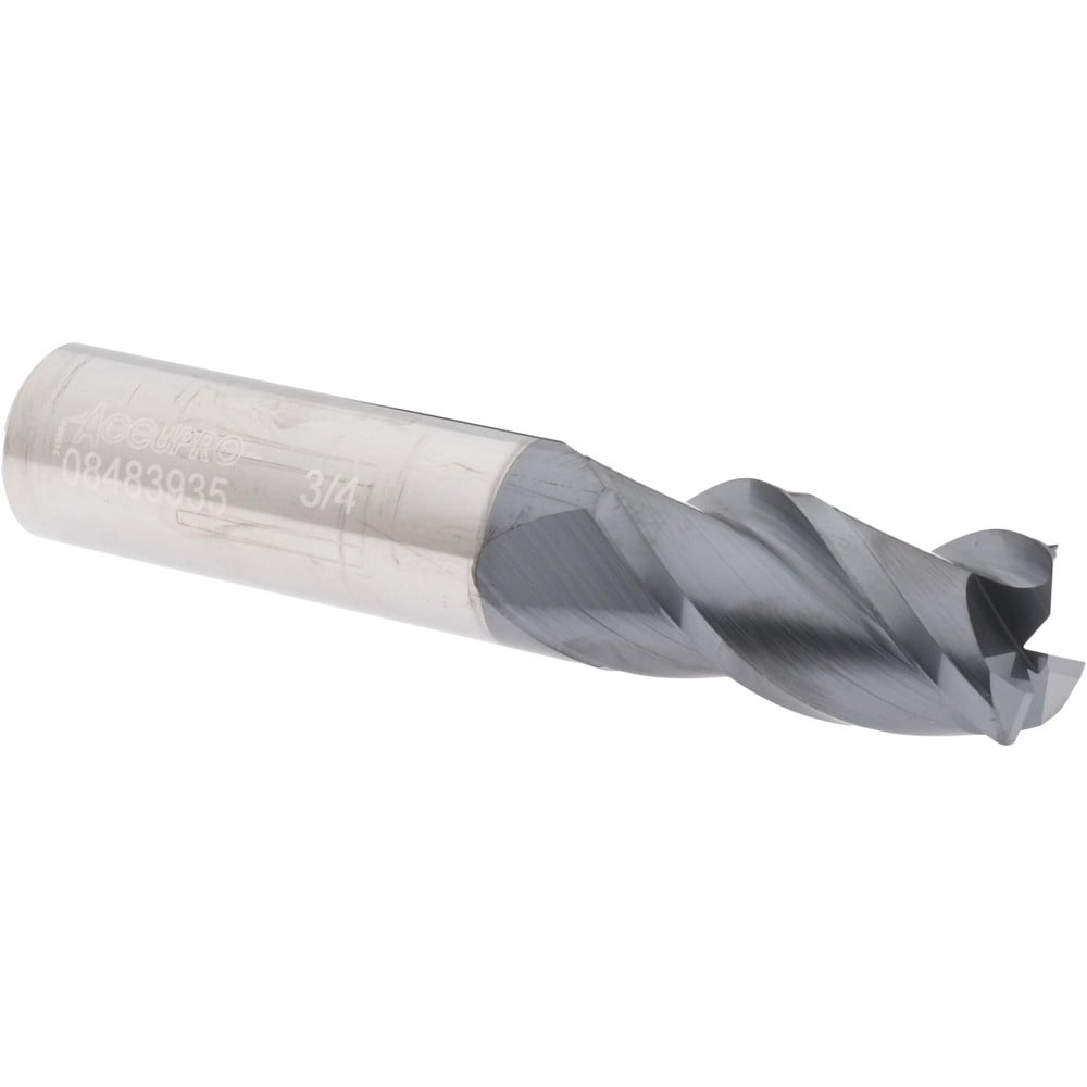 Corner Radius End Mill: 3/4" Dia, 1-1/2" LOC, 0.045" Radius, 3 Flutes, Solid Carbide