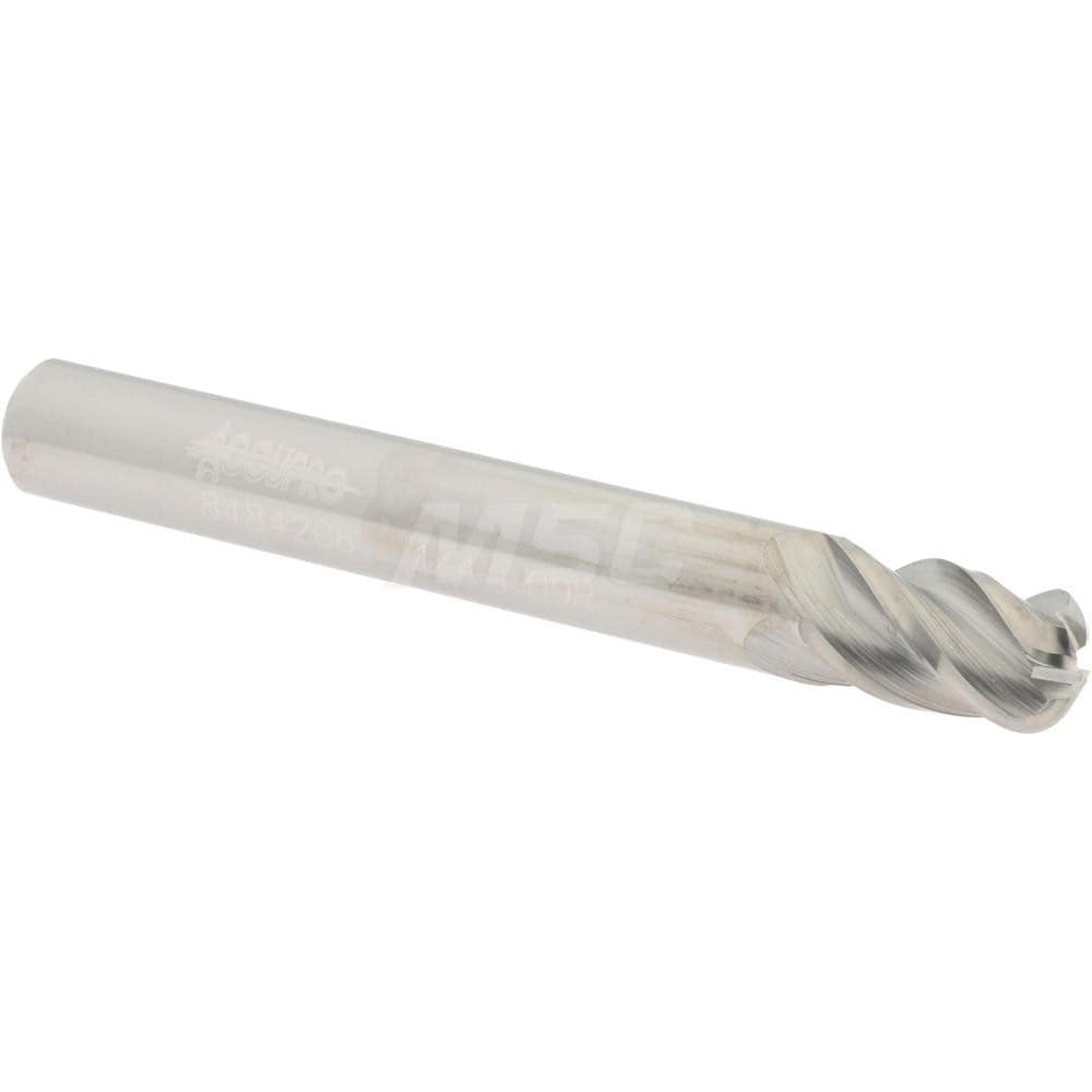 Corner Radius End Mill: 1/4" Dia, 3/8" LOC, 0.09" Radius, 4 Flutes, Solid Carbide