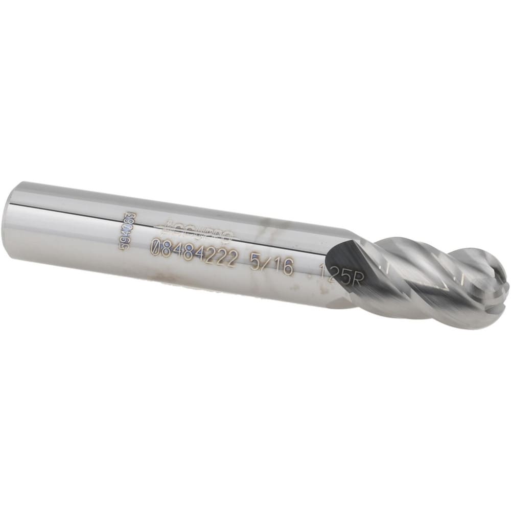 Corner Radius End Mill: 5/16" Dia, 1/2" LOC, 0.1250" Radius, 4 Flute, Solid Carbide