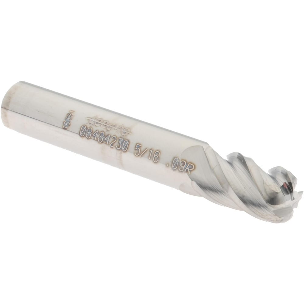 Corner Radius End Mill: 5/16" Dia, 1/2" LOC, 0.09" Radius, 4 Flutes, Solid Carbide