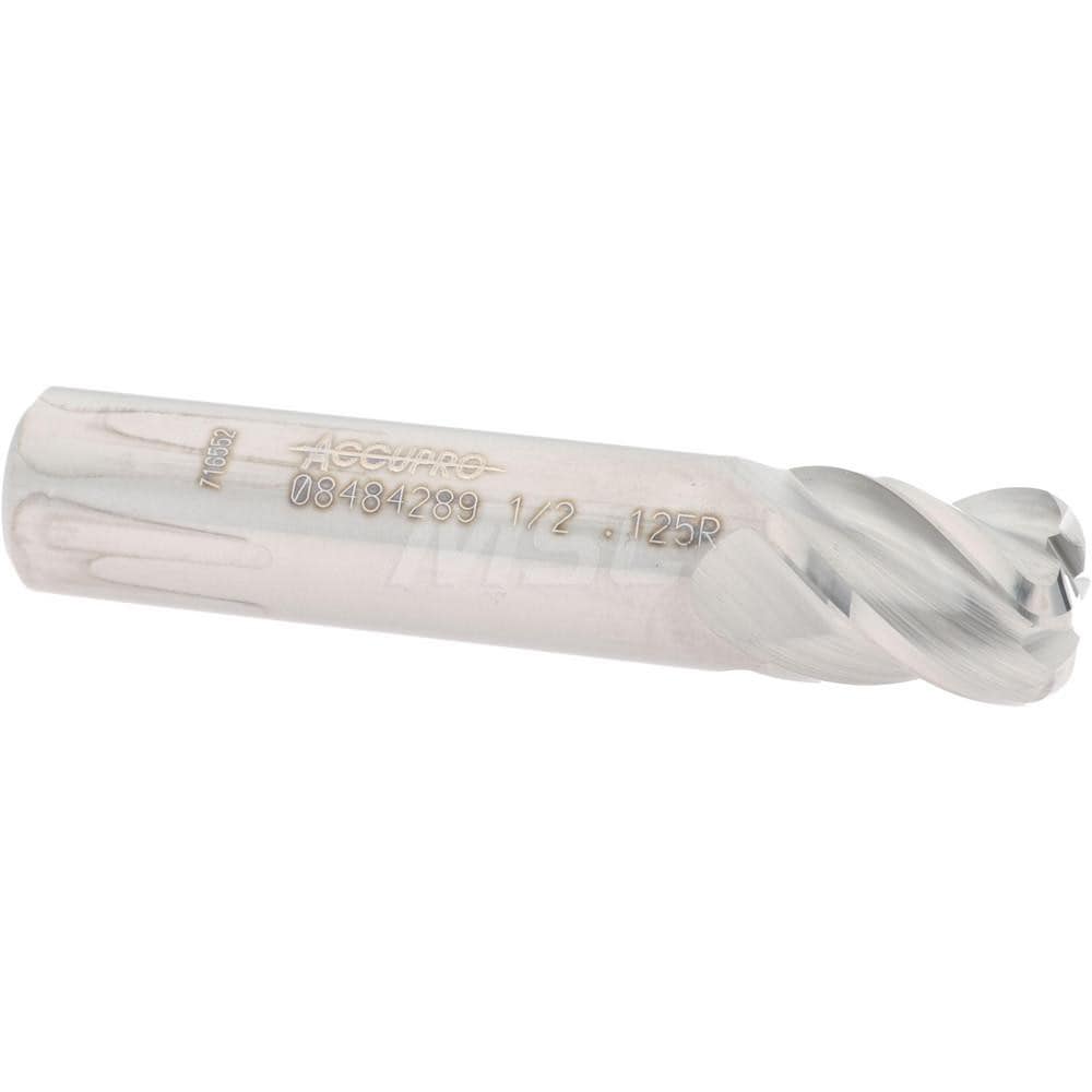 Accupro 12182930 Corner Radius End Mill: 1/2" Dia, 5/8" LOC, 1/8" Radius, 4 Flutes, Solid Carbide 