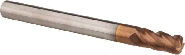 Corner Radius End Mill: 3/16" Dia, 3/8" LOC, 0.045" Radius, 4 Flutes, Solid Carbide