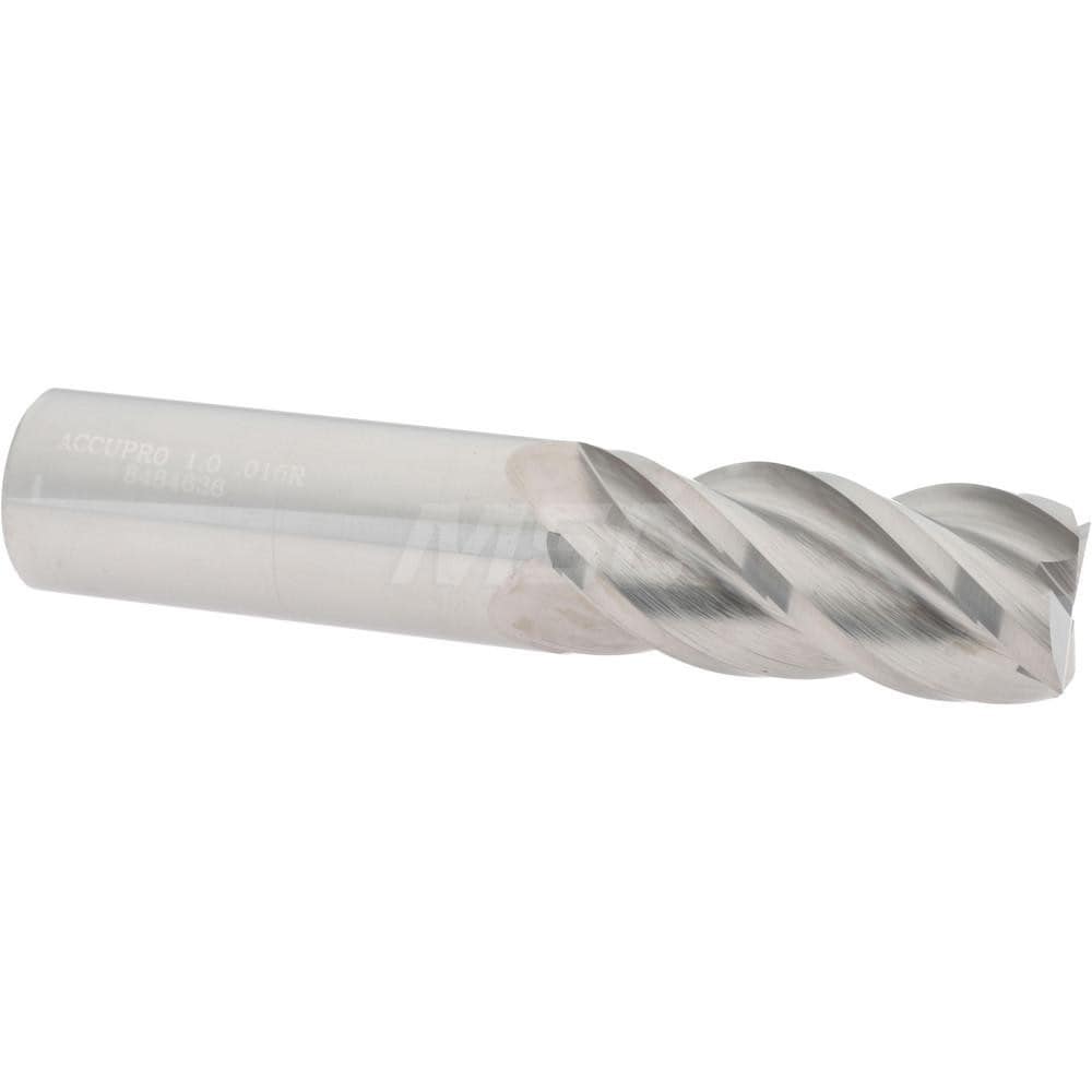 Corner Radius End Mill: 1" Dia, 2-1/4" LOC, 0.015" Radius, 4 Flutes, Solid Carbide