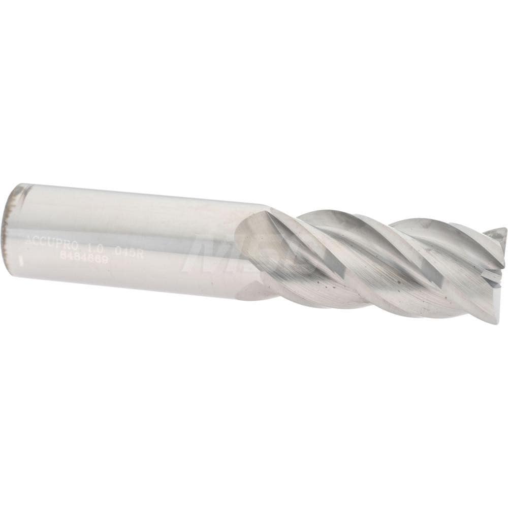 Corner Radius End Mill: 1" Dia, 2-1/4" LOC, 0.045" Radius, 4 Flutes, Solid Carbide