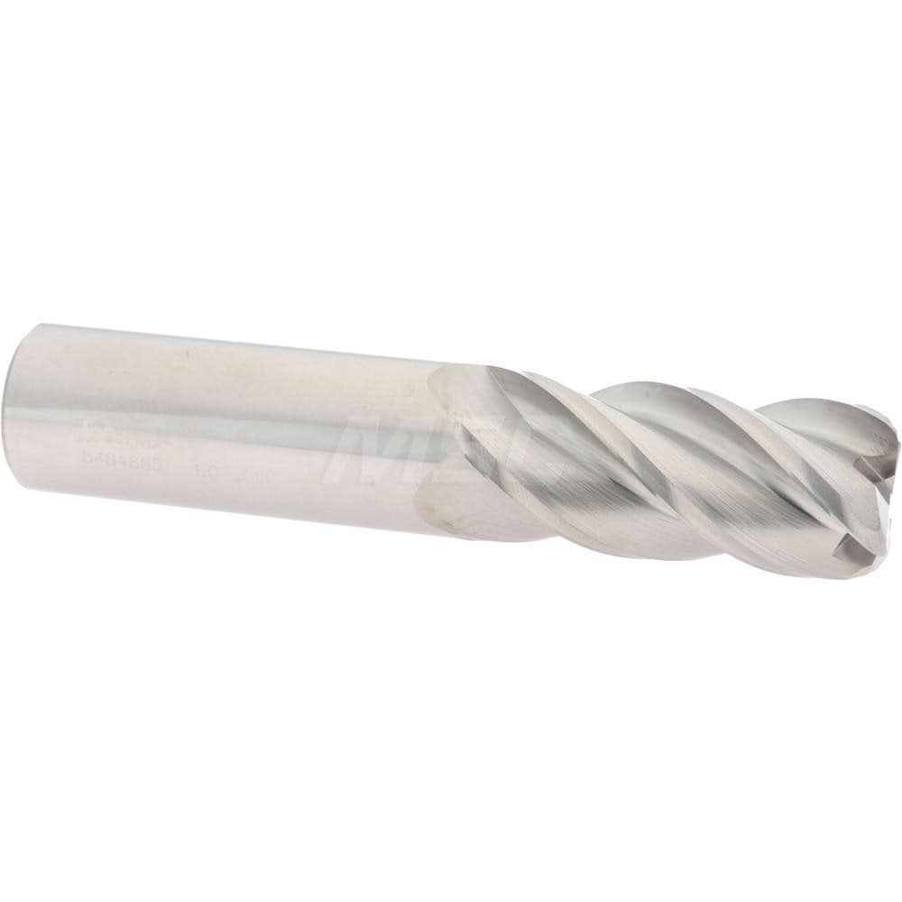Corner Radius End Mill: 1" Dia, 2-1/4" LOC, 0.09" Radius, 4 Flutes, Solid Carbide