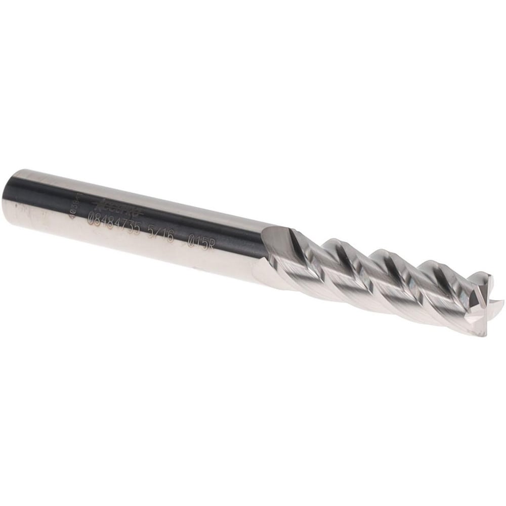 Corner Radius End Mill: 5/16" Dia, 1-1/8" LOC, 0.015" Radius, 4 Flutes, Solid Carbide