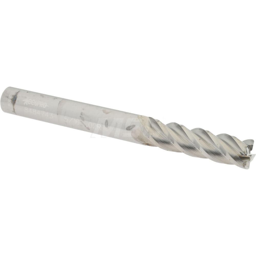 Corner Radius End Mill: 5/16" Dia, 1-1/8" LOC, 0.02" Radius, 4 Flutes, Solid Carbide