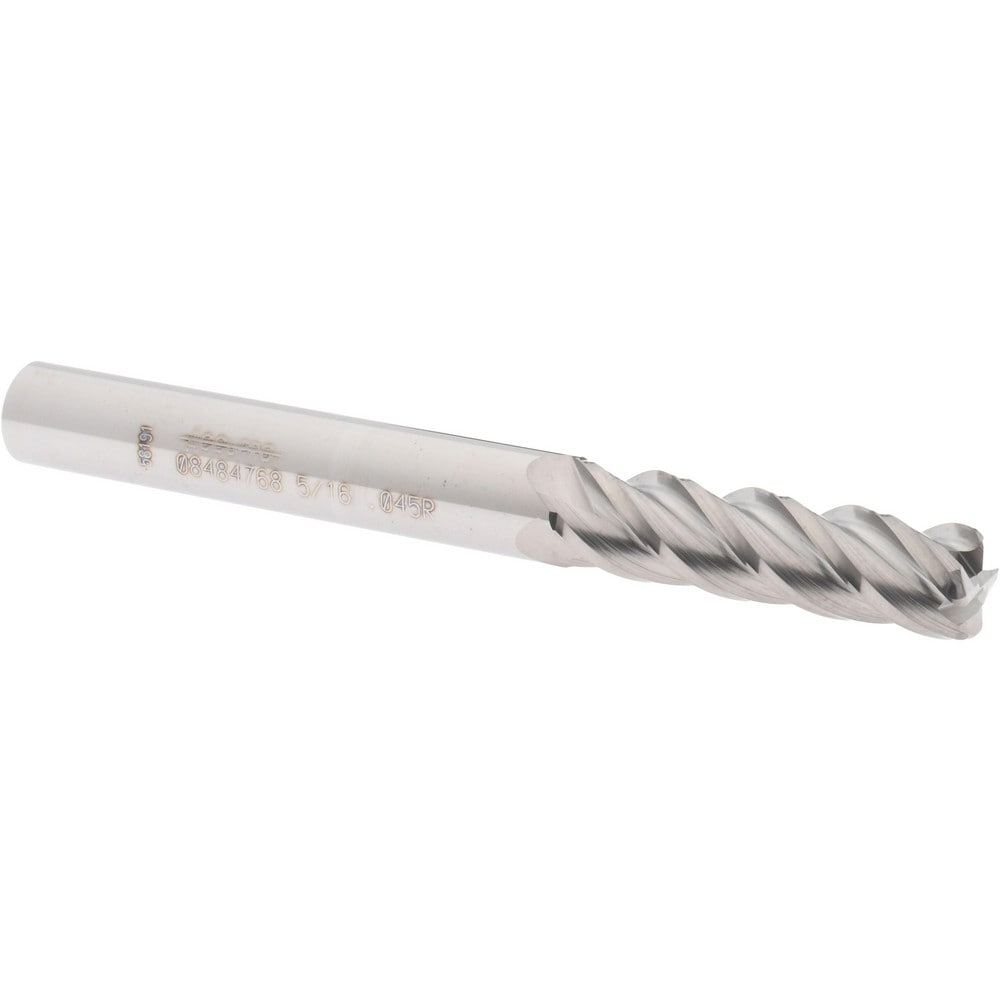 Corner Radius End Mill: 5/16" Dia, 1-1/8" LOC, 0.045" Radius, 4 Flutes, Solid Carbide