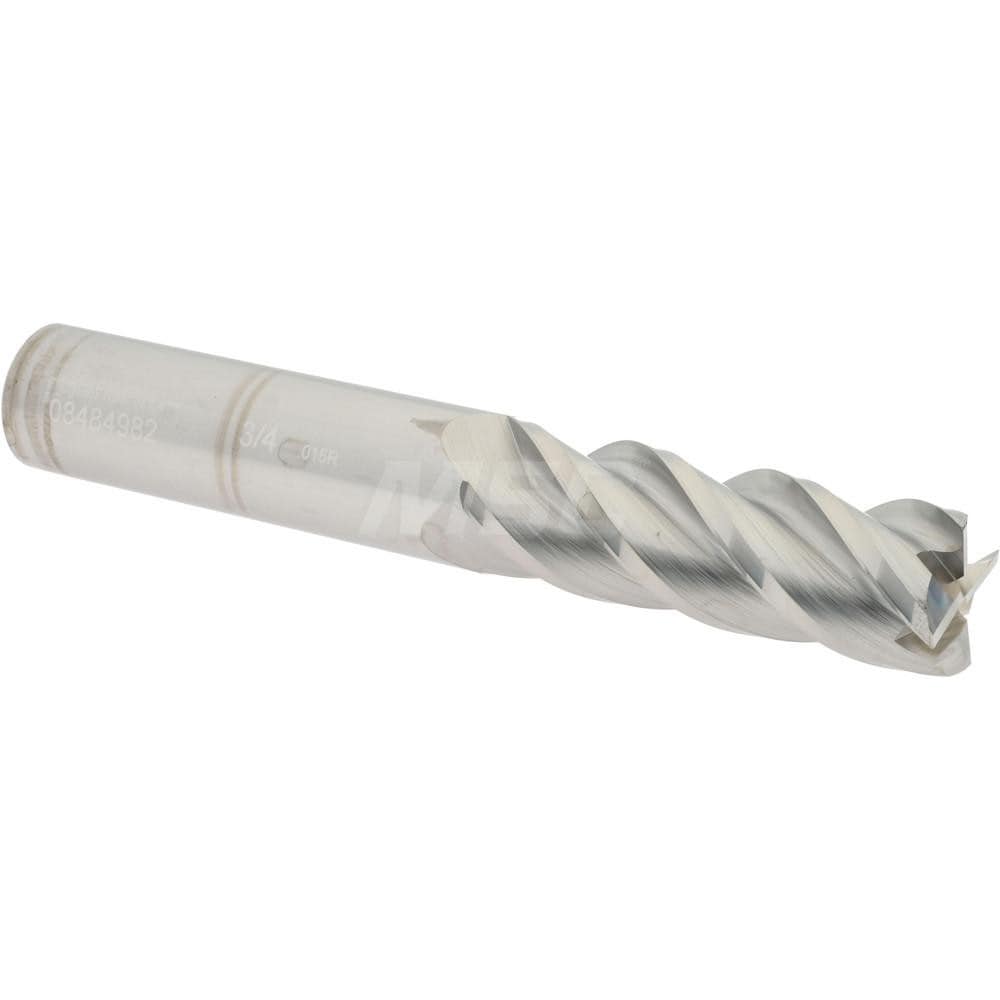 Corner Radius End Mill: 3/4" Dia, 2-1/4" LOC, 0.015" Radius, 4 Flutes, Solid Carbide