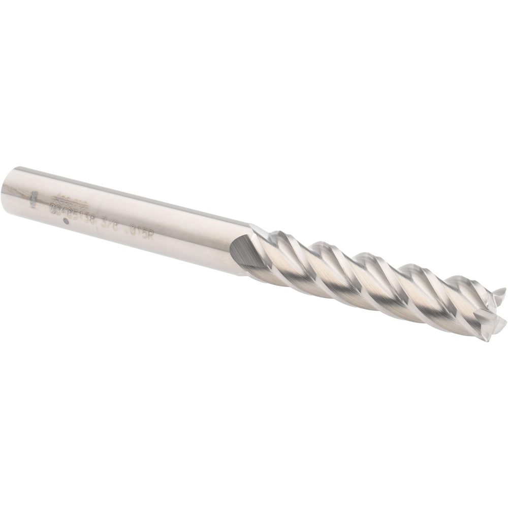 Accupro 12183279 Corner Radius End Mill: 3/8" Dia, 1-3/4" LOC, 0.015" Radius, 4 Flutes, Solid Carbide 