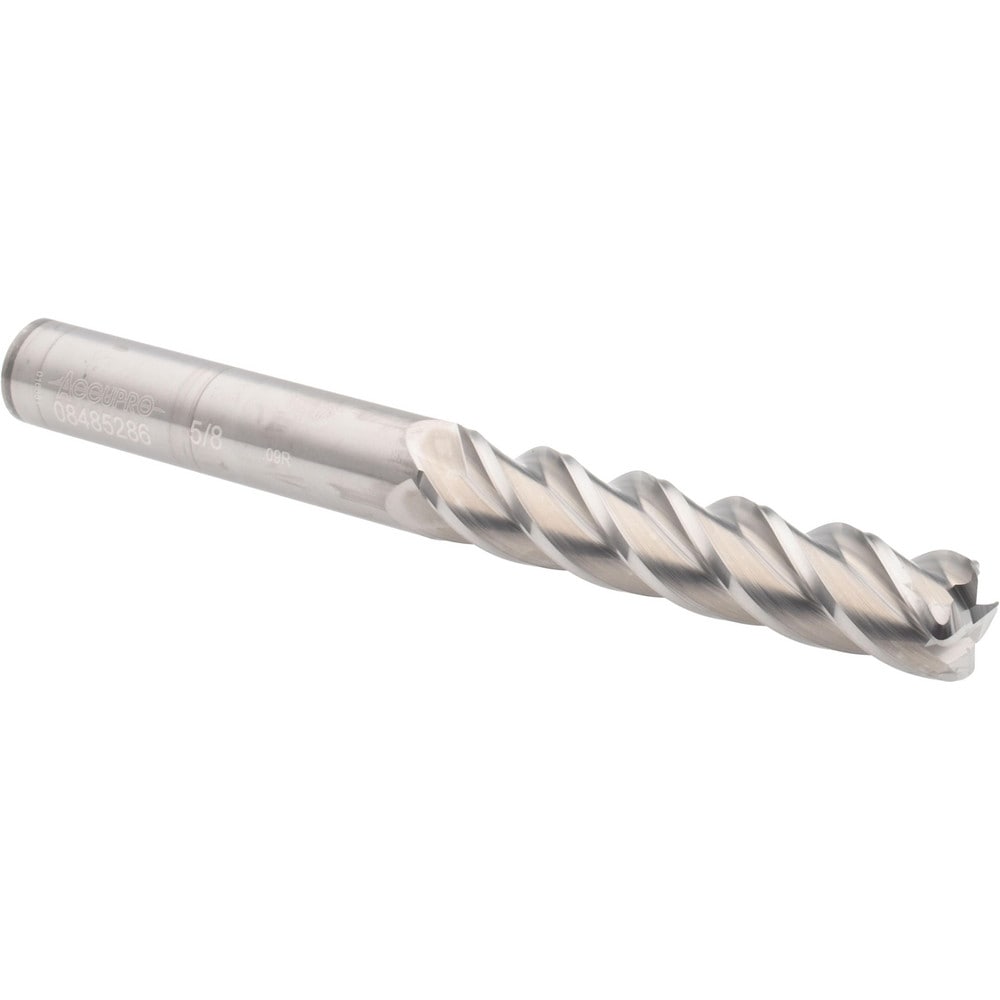 Corner Radius End Mill: 5/8" Dia, 3" LOC, 0.09" Radius, 4 Flutes, Solid Carbide