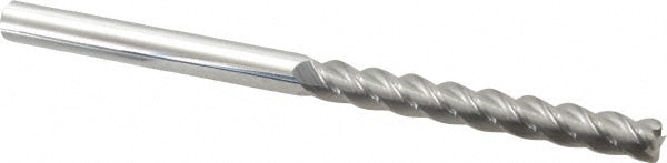 Corner Radius End Mill: 3/8" Dia, 3" LOC, 0.045" Radius, 4 Flutes, Solid Carbide