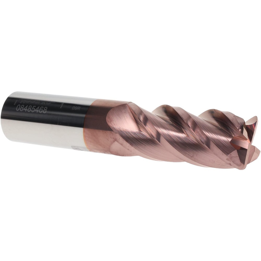 Corner Radius End Mill: 1" Dia, 2-1/4" LOC, 0.09" Radius, 4 Flutes, Solid Carbide