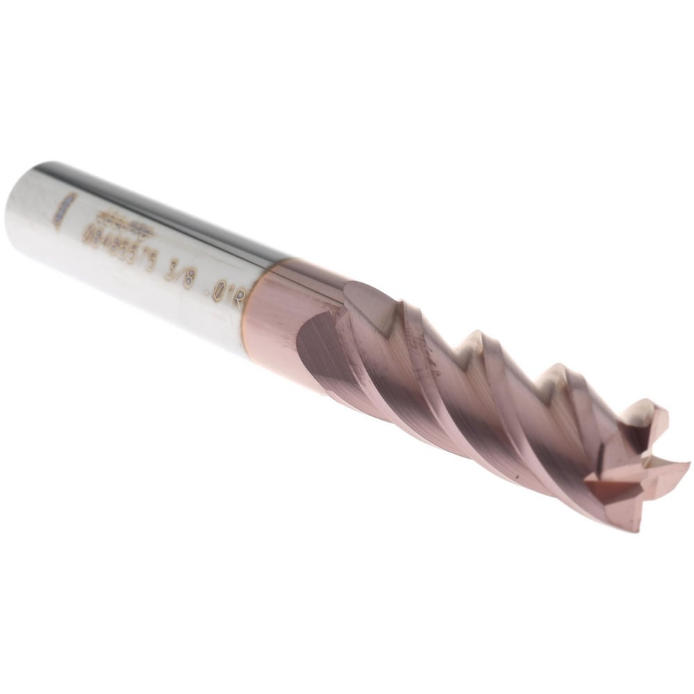 Corner Radius End Mill: 3/8" Dia, 1-1/8" LOC, 0.01" Radius, 4 Flutes, Solid Carbide