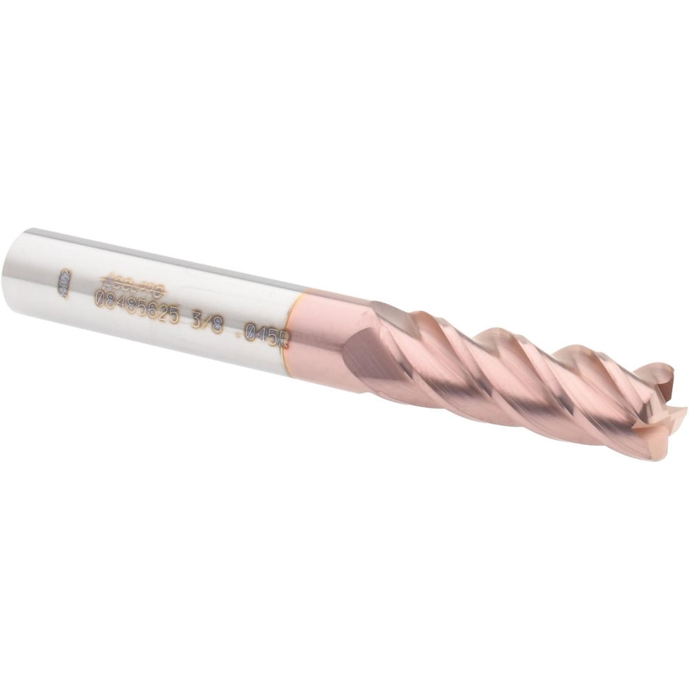 Corner Radius End Mill: 3/8" Dia, 1-1/8" LOC, 0.045" Radius, 4 Flutes, Solid Carbide