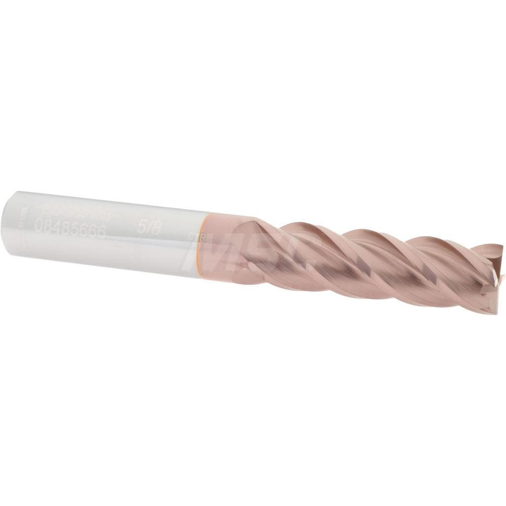 Corner Radius End Mill: 5/8" Dia, 2-1/8" LOC, 0.01" Radius, 4 Flutes, Solid Carbide