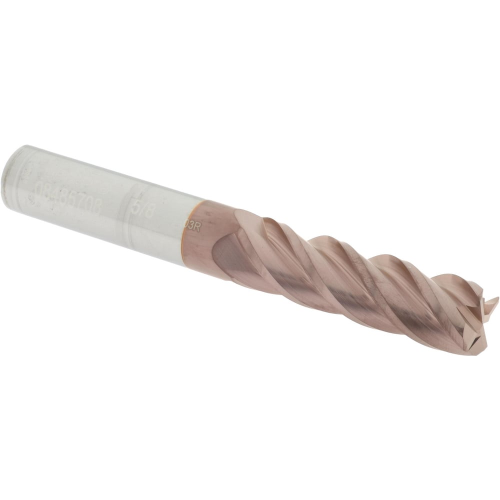 Corner Radius End Mill: 5/8" Dia, 2-1/8" LOC, 0.03" Radius, 4 Flutes, Solid Carbide
