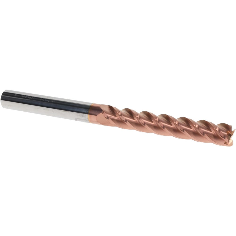 Corner Radius End Mill: 1/2" Dia, 3" LOC, 0.01" Radius, 4 Flutes, Solid Carbide