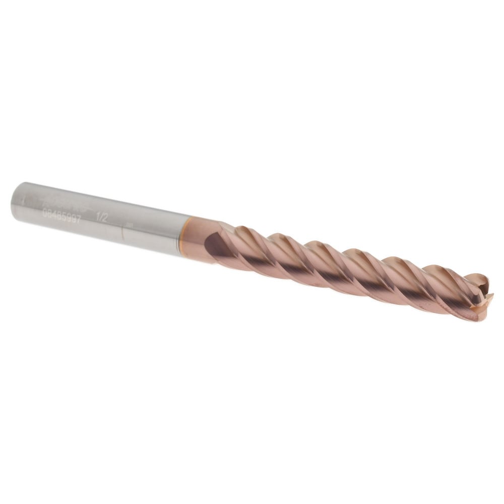 Corner Radius End Mill: 1/2" Dia, 3" LOC, 0.09" Radius, 4 Flutes, Solid Carbide