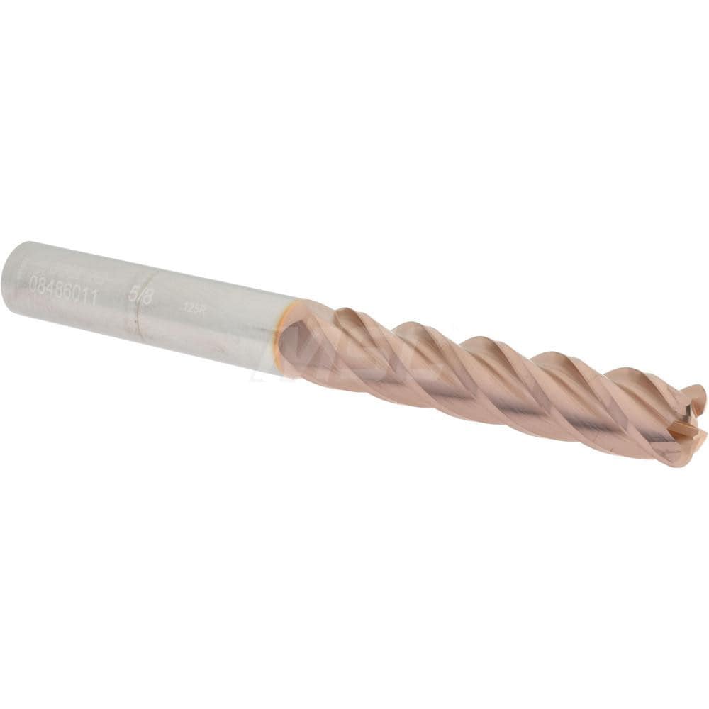 Corner Radius End Mill: 5/8" Dia, 3" LOC, 1/8" Radius, 4 Flutes, Solid Carbide
