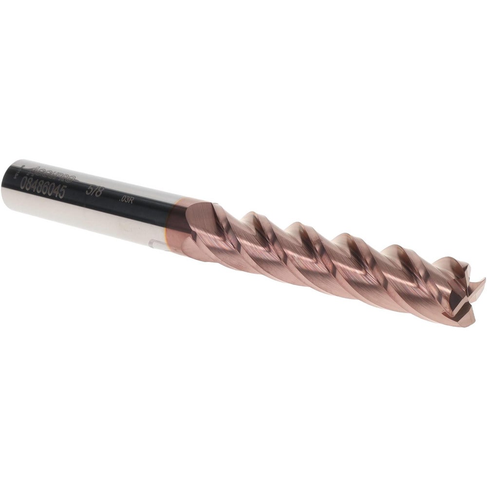 Corner Radius End Mill: 5/8" Dia, 3" LOC, 0.03" Radius, 4 Flutes, Solid Carbide